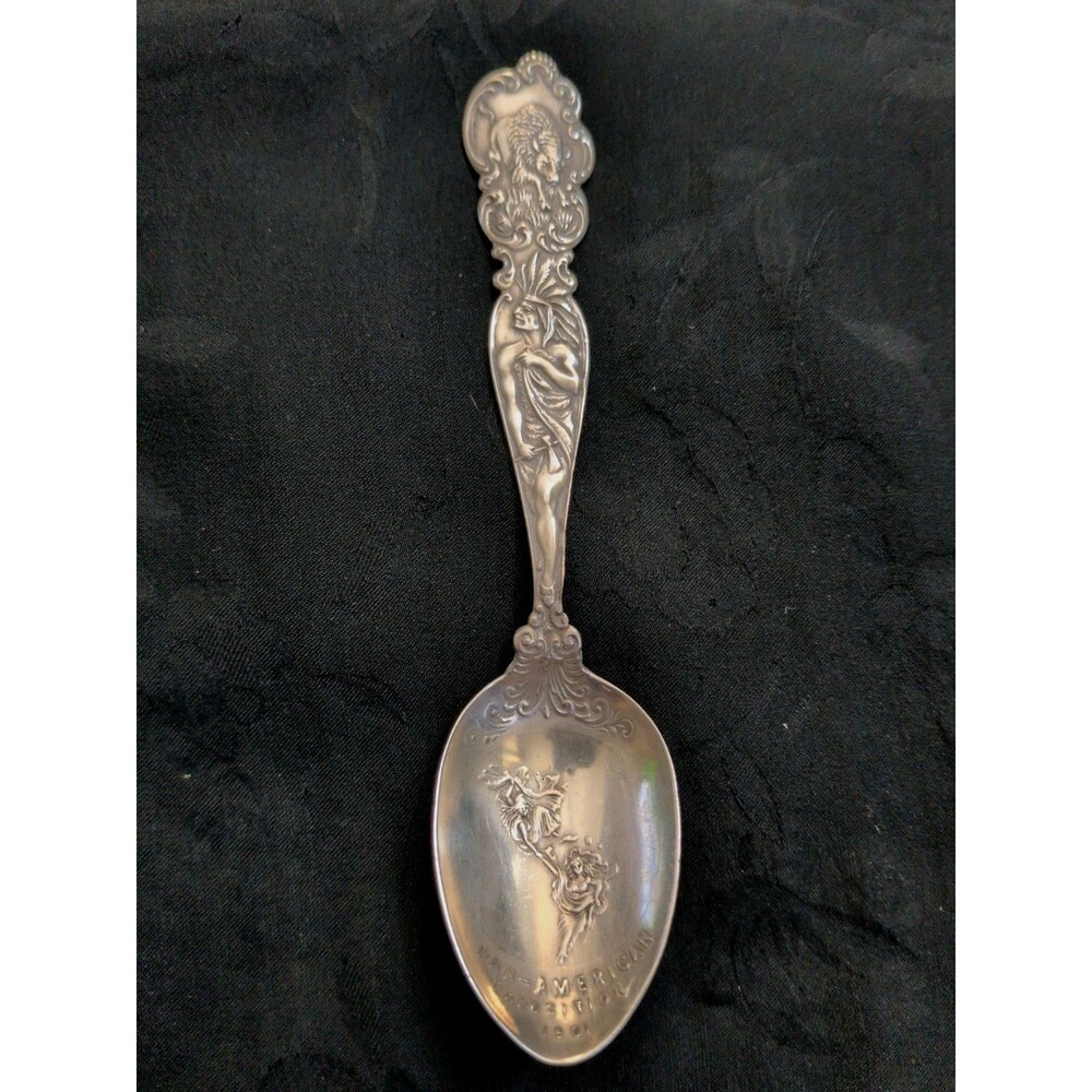 1901 Pan-American Exposition Native American Buffalo Niagara Fall Sterling Spoon